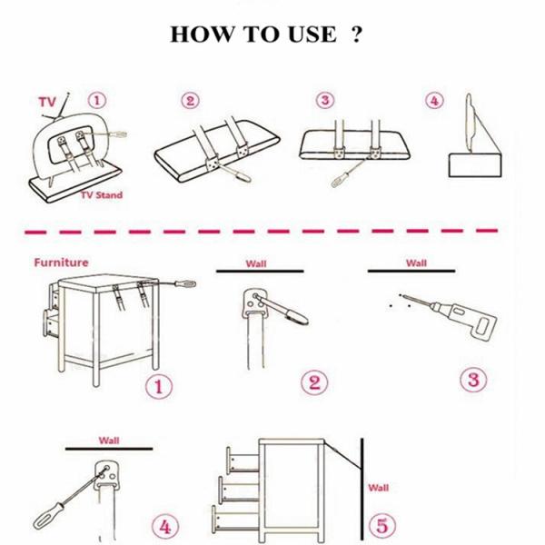 2 pcs per pack anti tipping furniture baby safety strap tv strap  Anti Tip Wall Safety Straps