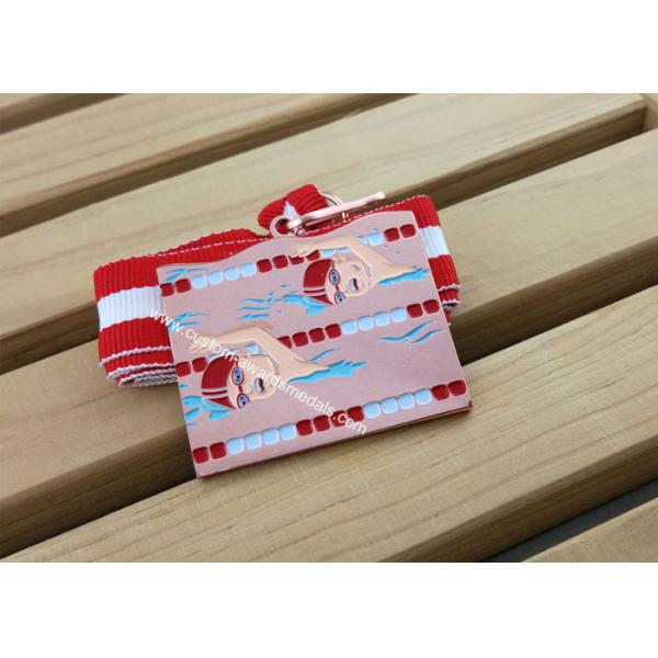 Promotional Gifts Kids Swimming Ribbon Medals Brass Material Enamel