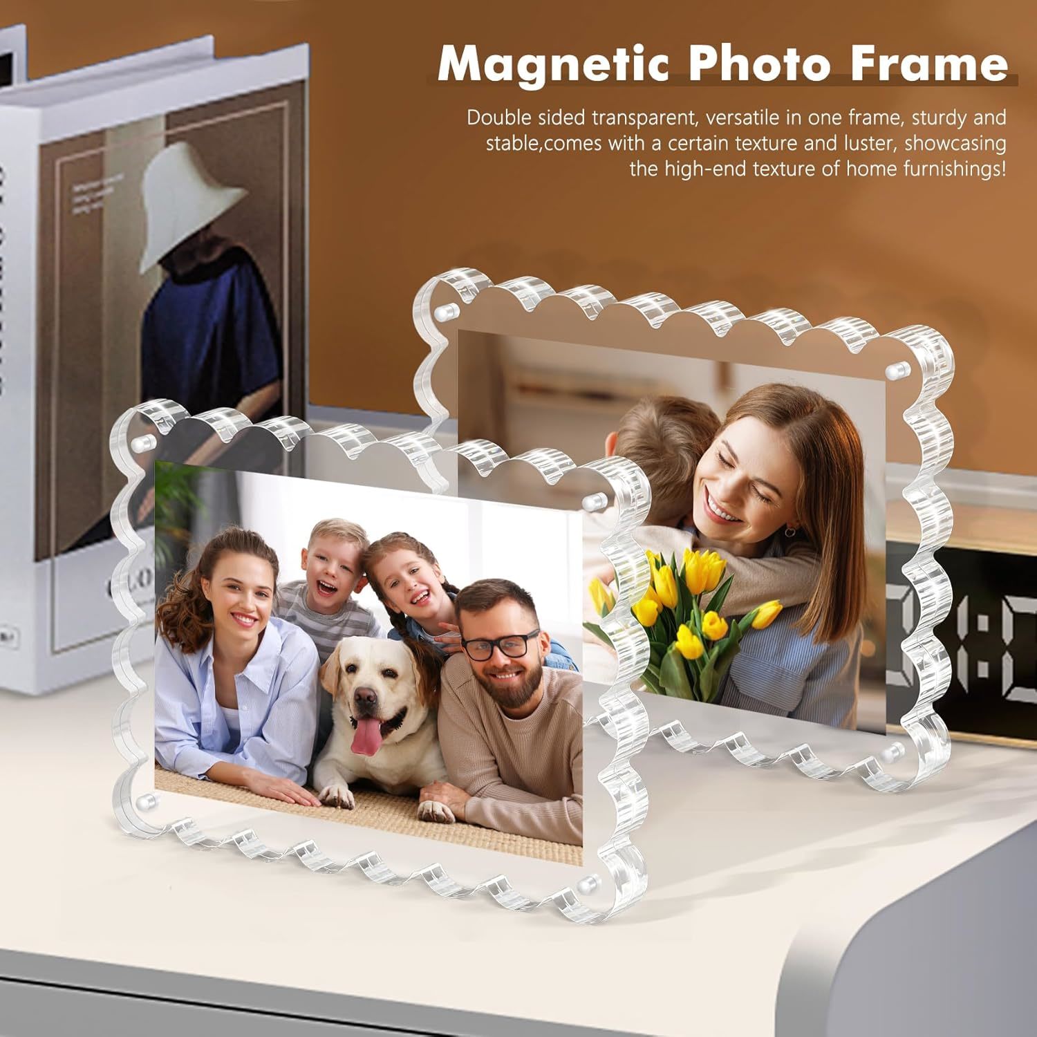 Double Sided Acrylic Photo Frame Clear Frameless With Magnetic Desktop Transparent