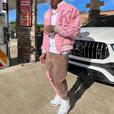 Customization Chenille Embroidery Logo Mens Leather Bomber Jacket Baseball Jacket Streetwear