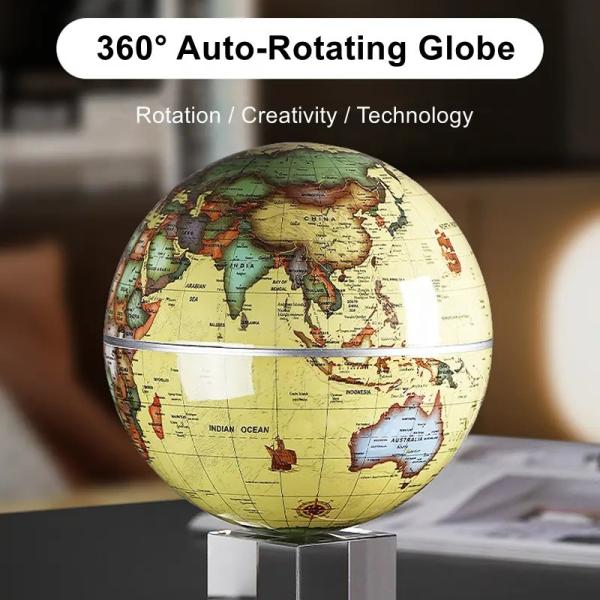 Solar Powered Spinning Globe Vintage New Energy Teaching Appliance Or Office Decoration