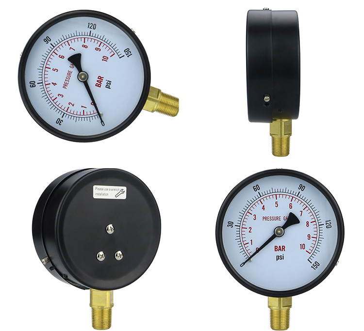 1/2 Thread Connection 400bar 1.6% 4 Inch 100mm Bottom Dry Pressure Gauges at Affordable