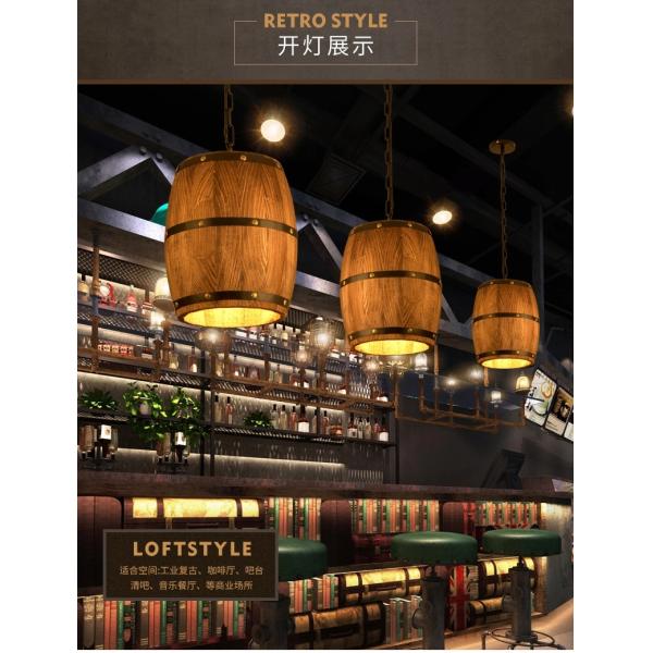 Bedroom Retro Wooden CRI 75 Wine Barrel Pendant Light