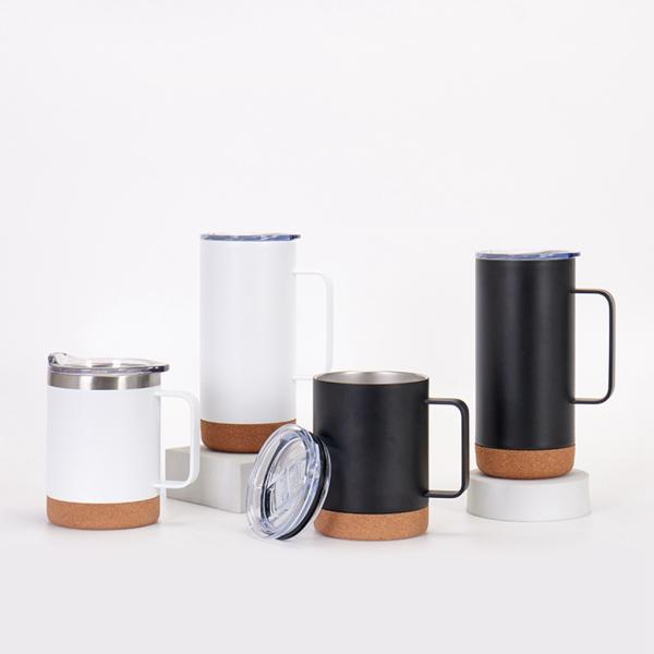 Stainless Steel Vacuum Insulated Coffee Mug with Cork Base 12oz 16oz Wide Mouth Design