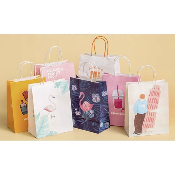Personalised Kraft Paper Printed Takeaway Bags For Restaurant Hot Food