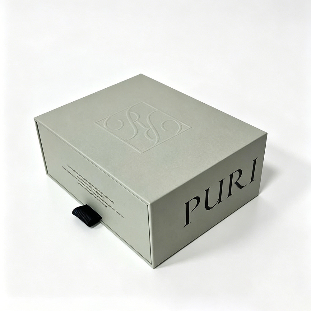 Grey Gift Packaging Custom Drawer Boxes with Debossed Logo