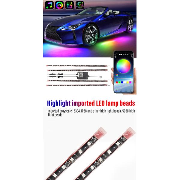 RVB bleu sans fil 12v a mené les lumières des véhicules à moteur de tube au néon de bandes de lumière pour les voitures 6W