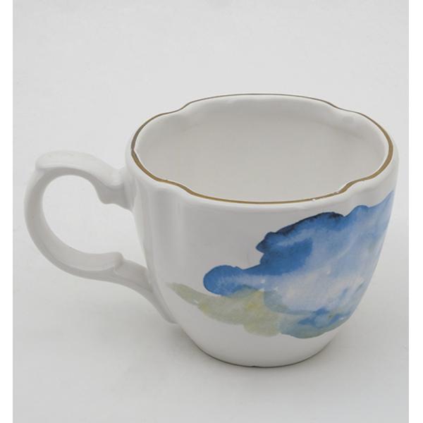 Ceramic Tea Cup And Saucer Set European Style White Stoneware Ceramic Print Coffee Water Mug Cup