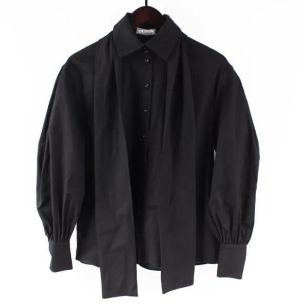 Organic Cotton Tencel Twill Fabric 120gsm Black Blouse With Big Bow At Neck