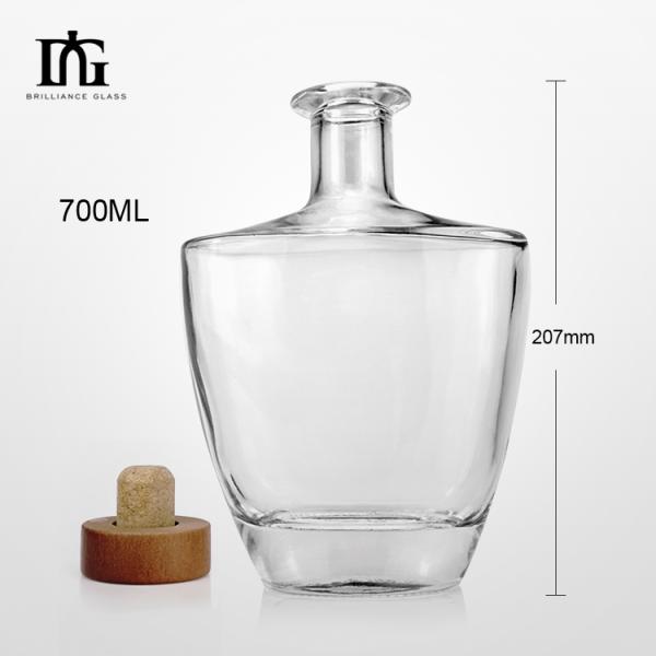 Clear Glass Brandy Bottle with Customized Decal Free Cork Stopper and Luxury Design