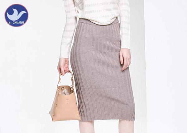 Ribbed Back Slit Womens Knit Skirt Pencil Fitted Back Opening Wrap Middle Size