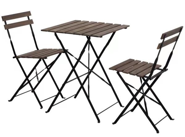 3 Piece Set Mahogany Garden Folding Table And Chairs Solid Wood Slat Steel Frame