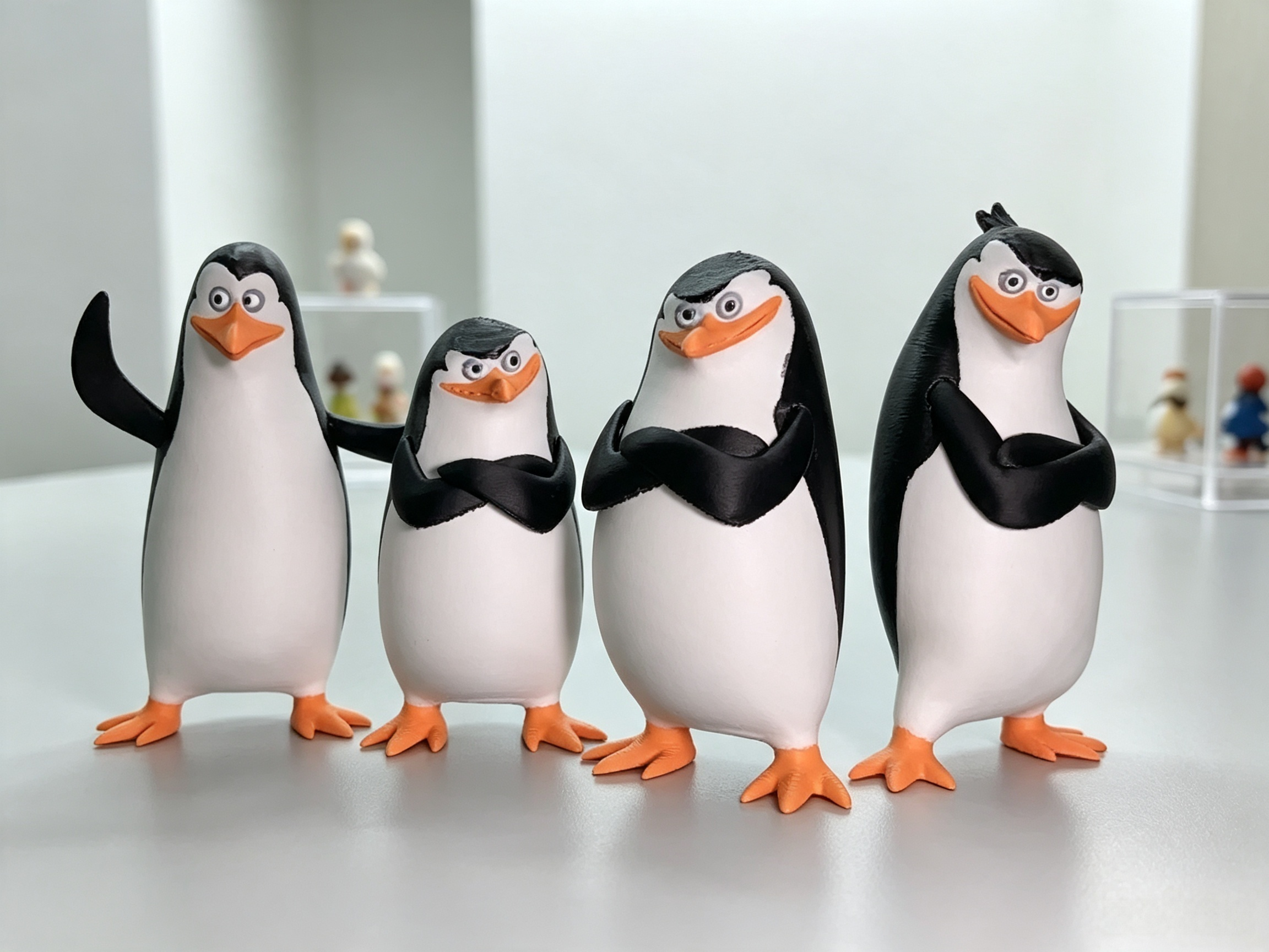 Home Desktop 3D Printed Toys Collectible Hand Painted Penguin Figurine Set
