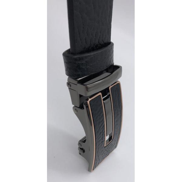 Black Genuine Leather Mens Automatic Buckle Belt 3.5cm Width Sleek Surface