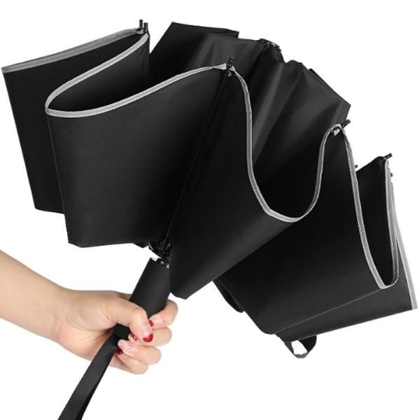 Black Metal Shaft Reverse Umbrellas with Logo Prints and Automatic Function
