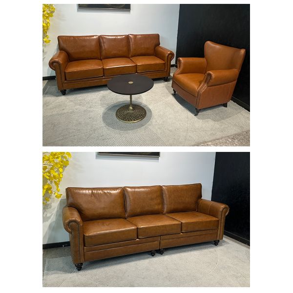 Nidea #8950 High Quality Genuine Leather Barton Sofa Set 3 Pieces American Retro Design Sponge Comfortable Durable for Hotel Bedroom Bed