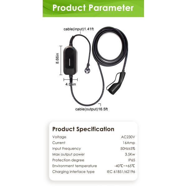 ODM OEM портативной машинки заряжателя EVCOME Ev (220V Макс 16A Ajuable) с IEC 61851 SAE J1772 GBT 20234