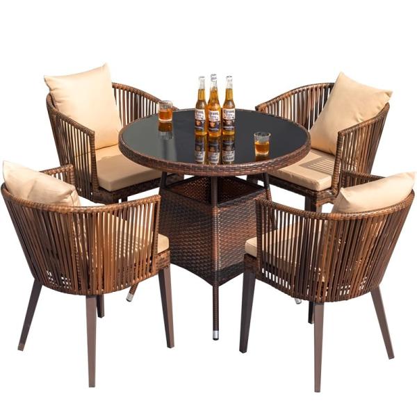 Outdoor Patio Rattan Chair And Table Set Garden Wicker Dining Chairs Weatherproof UV-Resistant Design For Balcony Terrace Or Open Deck