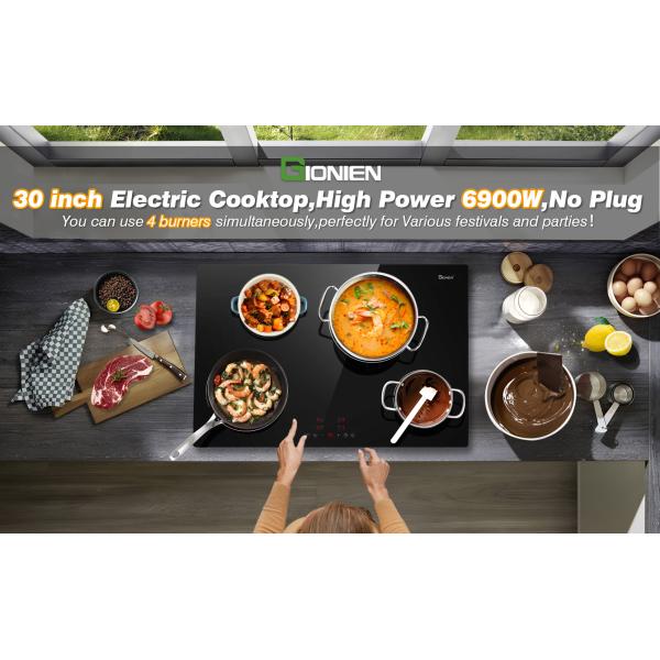 30 pulgadas de cocina eléctrica 220-240V Fuego de cocina cerámico incorporado Top 4 quemadores 6900W
