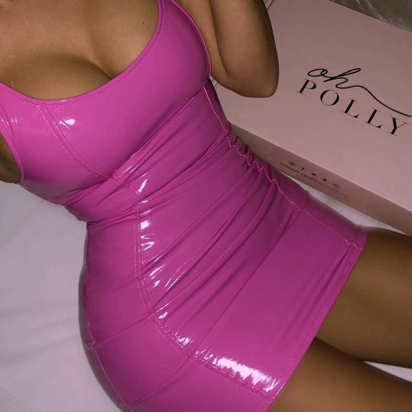 U Neck Sleeveless PU Leather Mini Dress