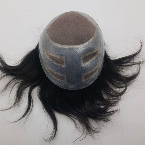 Four Eyes Base Material Swiss Lace Front Human Virgin Hair Toupee for Men 110% Density
