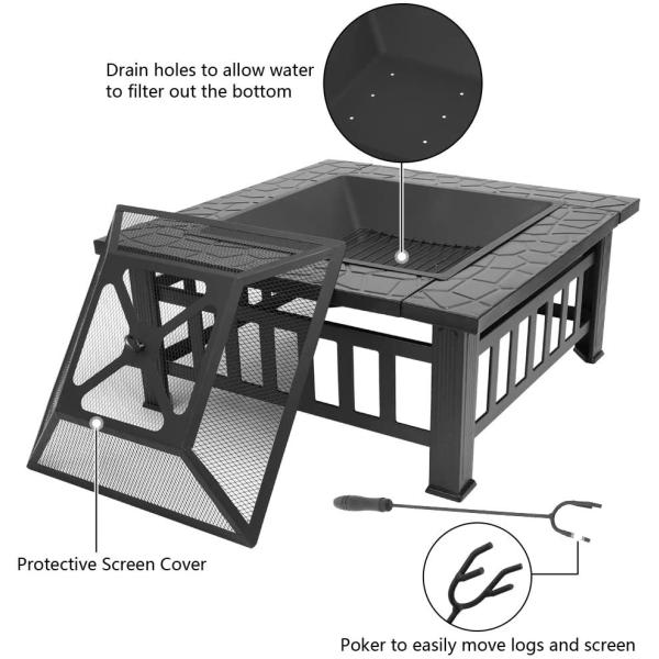 Outdoor 32'' Metal Charcoal Heating Stove For Patio Wood Burning Fireplace