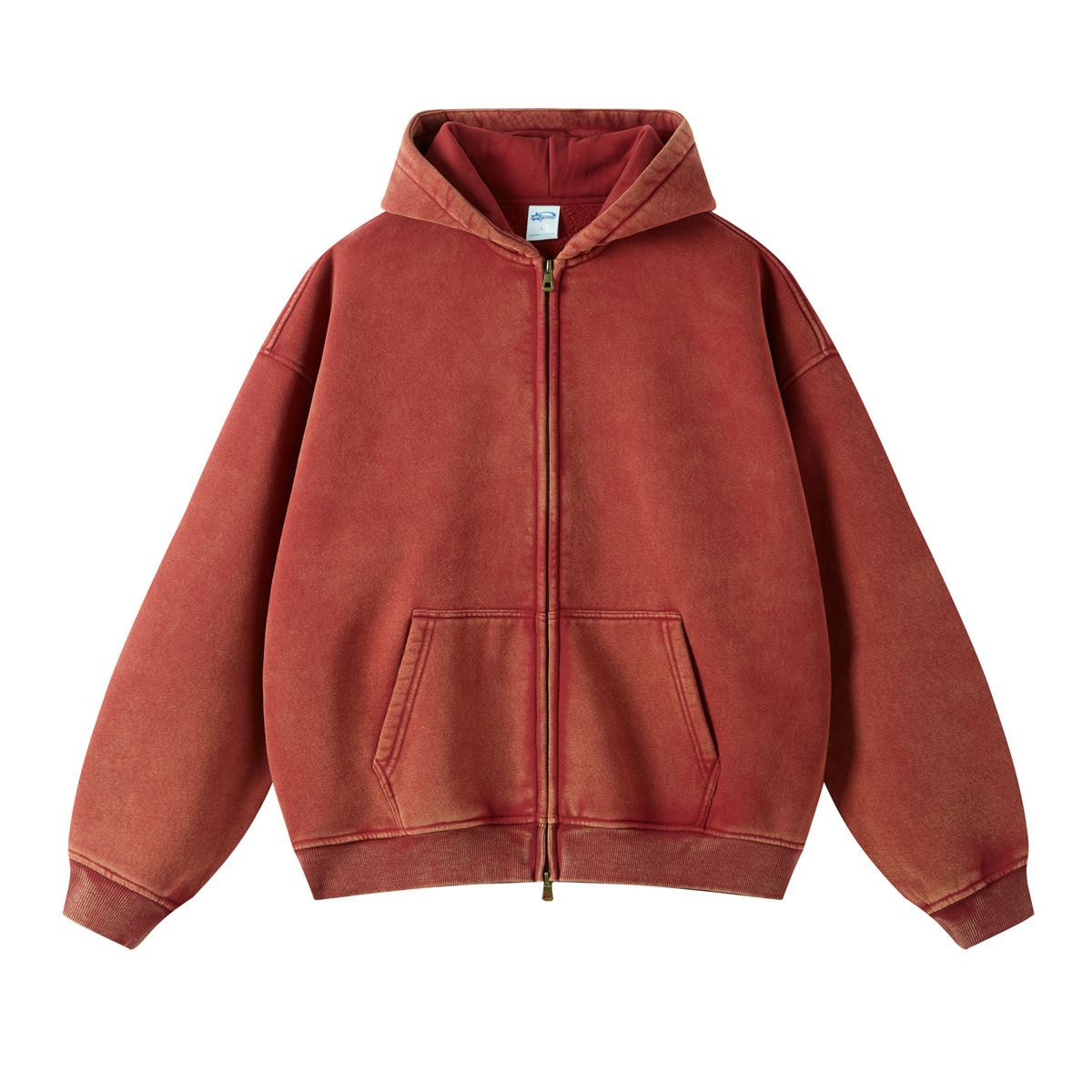 Men’s Vintage Washed Zip-Up Hoodie Oversized Fleece Lined Winter Casual Sweatshirt