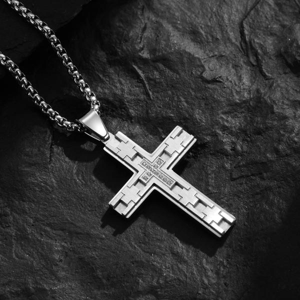 Engraved Design Stainless Steel Gold Plated Cross Pendant Necklace Christian Religious Custom LOGO Pendant