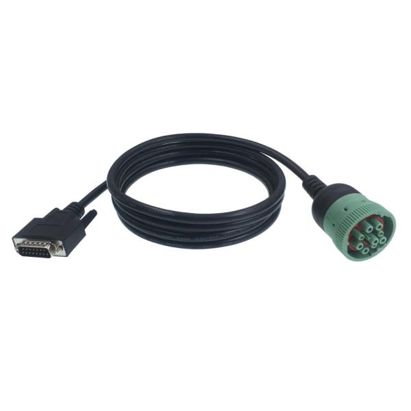 PVC OKI Technic Material Deutsch Green 9 PIN Type 2 J1939 to DB15 Cable for Truck Diagnostic Tool 12V/24V Truck