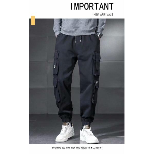 XMAMLON Custom Logo Men's Cargo Pants with Drawstring Waist and Polyester/Cotton Fabric