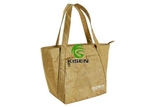 Portable Waterproof Brown Paper Bags , Strong Washable Paper Tote Bags