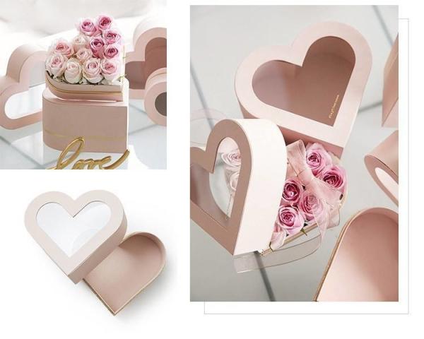 Simple Luxurious Creative Colorful Romantic Heart Flower Box Packaging with PVC Window