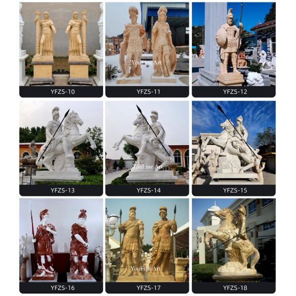 Outdoor Garden Ancient Marble Roman Statues Full Size Soldier Sculpture with Shield