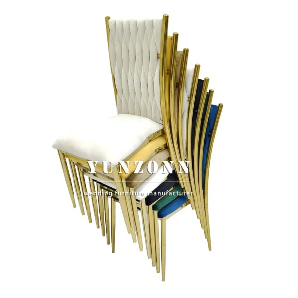 Wedding Hall Gold Stainless Steel Velvet Woven Upholster Fashional Chair for Restaurant