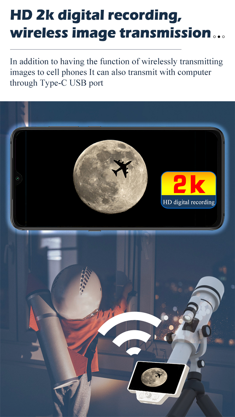 Newest 2K HD Digital Electronic Eyepiece for Microscope or Telescope Camera 5.0 Inch IPS Screen Video Recorder with WiFi