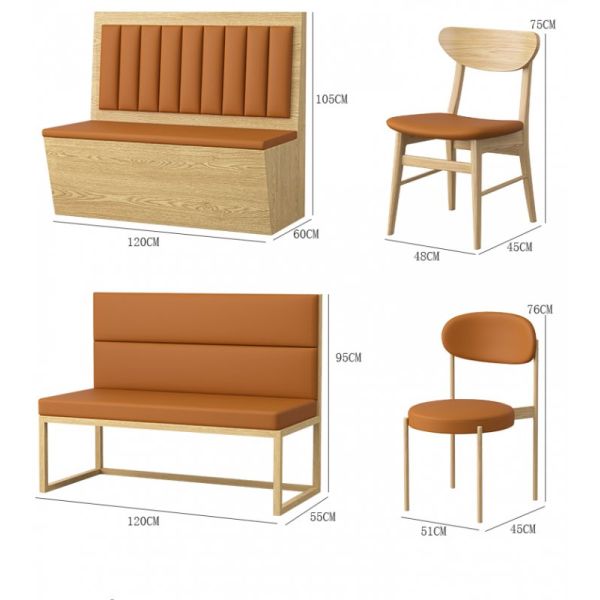 Dining Seating Booth Sets for Restaurant Furniture Solid Wood Coffee Dining Table and Chairs Sets