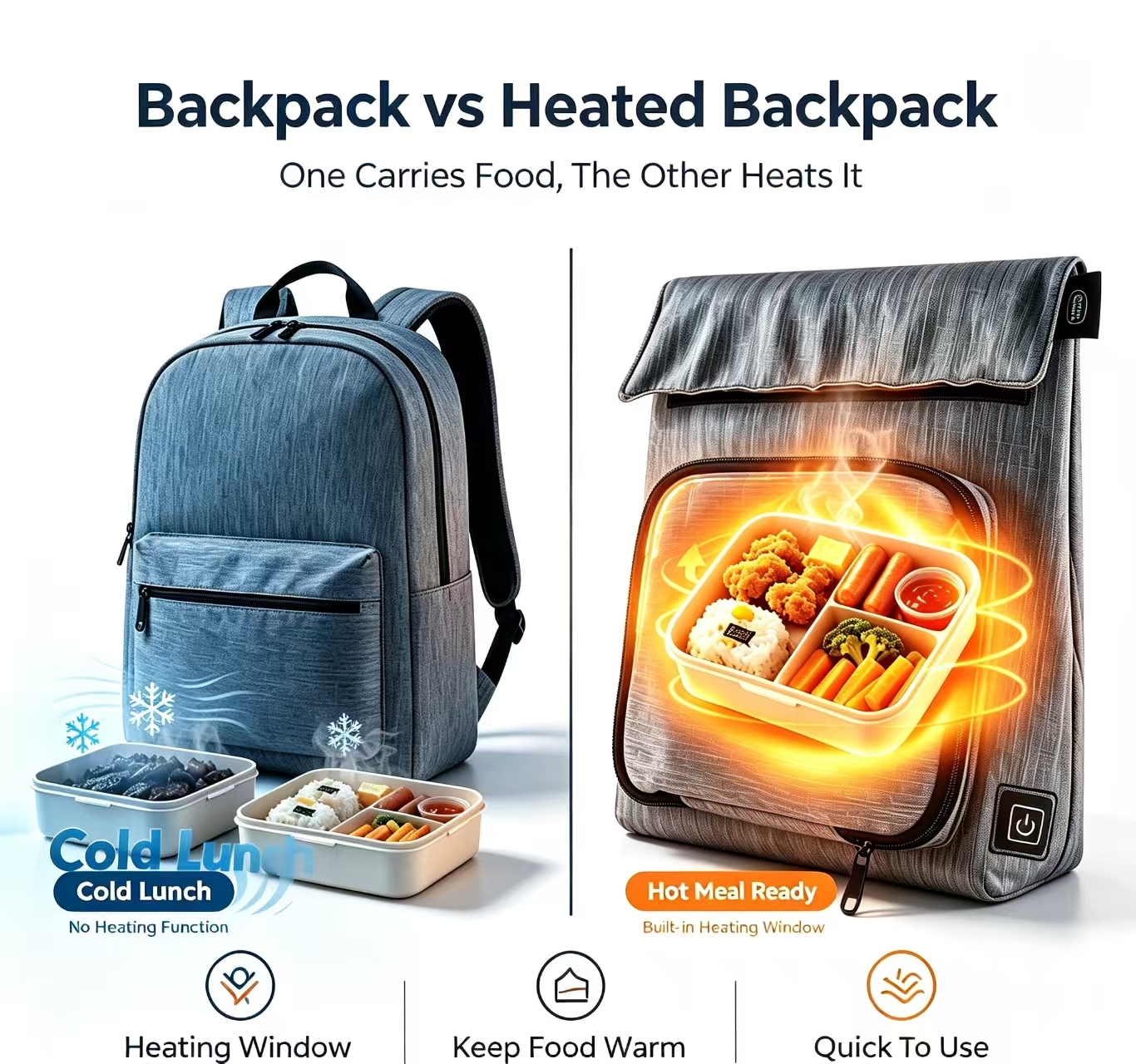 On‑The‑Go Food Heating Solution｜USB Waterproof Heated Lunch Warmer, Removable For Charging & Fully Washable, Leak‑Proof 3‑Level 50‑59℃ Heat for Travel, School & Outdoor Picnic