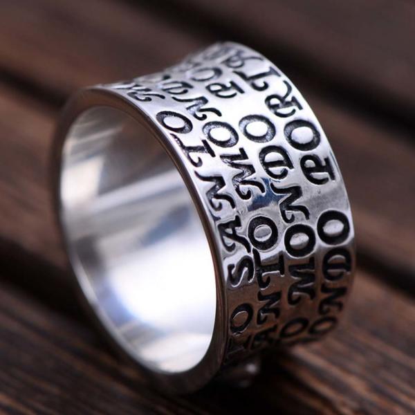Men Retro Sterling 925 Silver Engraved Words Cross Band Style Ring (XH051940W)