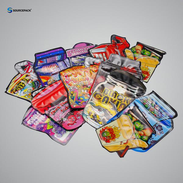 Customized Hologram Smell Proof Child Resistant Dry Flower Special Shape Packaging Bag