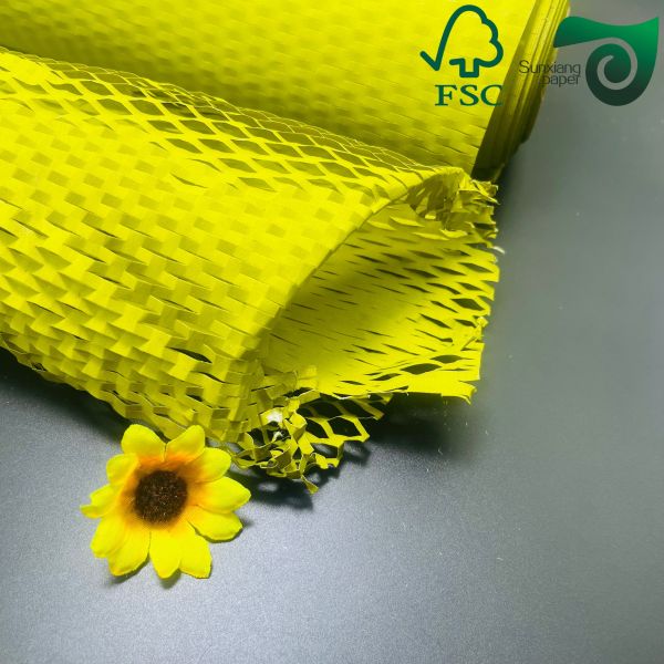 FSC 100gsm Yellow Honeycomb Paper Wrap  Eco Cushion For E Commerce  Logistics
