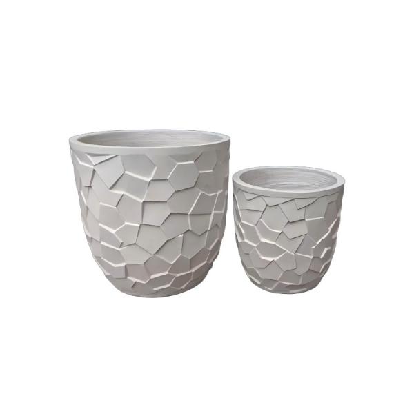 Irregular Polygonal Mosaic-like Pattern White Round Fiber Clay Planter Customization