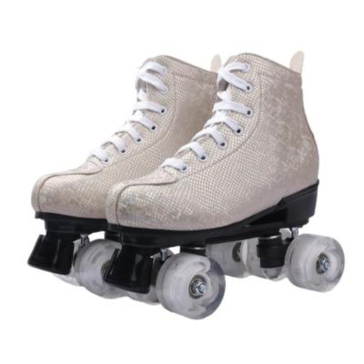 Flashing Four Wheels Quad Roller Skate With Snake Leather For Men Women