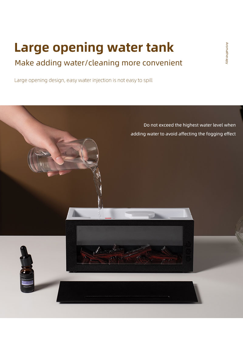 3D Realistic Flame Fireplace Diffuser Humidifier 300ml Large Tank Type-C Charging Quiet Operation