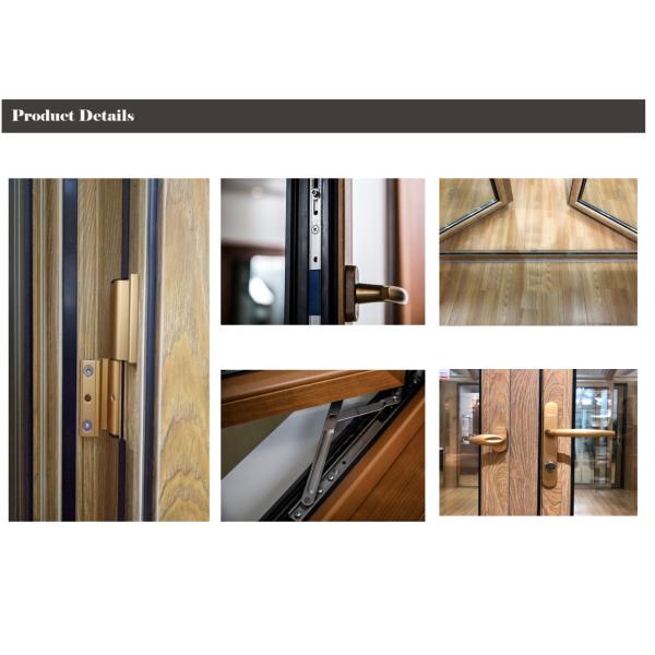 Wood Grain Frame Aluminum Flush Casement Doors Double Track With Heat Strip