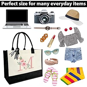 Canvas Tote Bag for Women, Beach Bag, Large Beach Bags Totes Swim Canvas Tote Shoulder Bag Water Resistant Bags For Gym Travel Daily