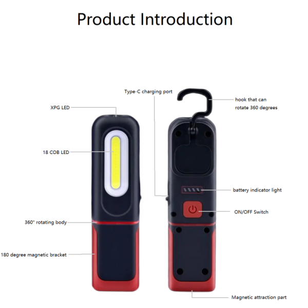 New Car Repair COB Work Light Multi Color Temperature Maintenance Light with Hook and Bracket Charging Multi Functional Light