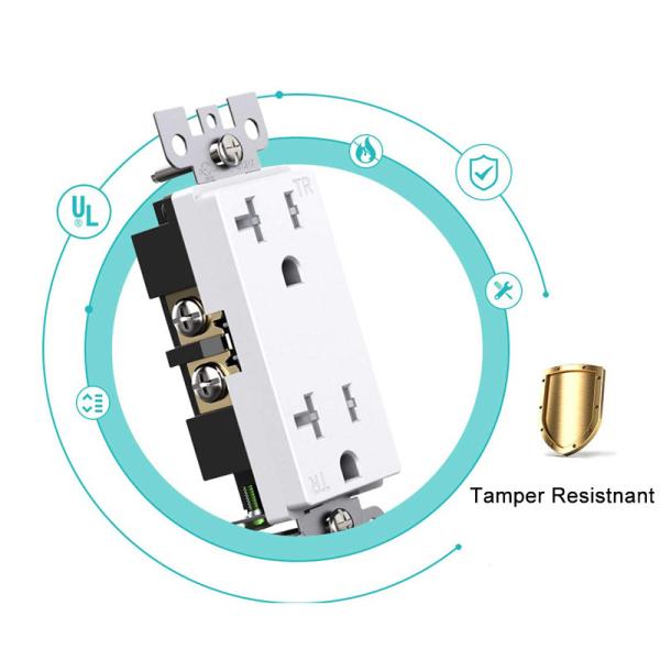 20 Amp Decorator Receptacle Plastic Wall Outlet Socket 125V 60Hz