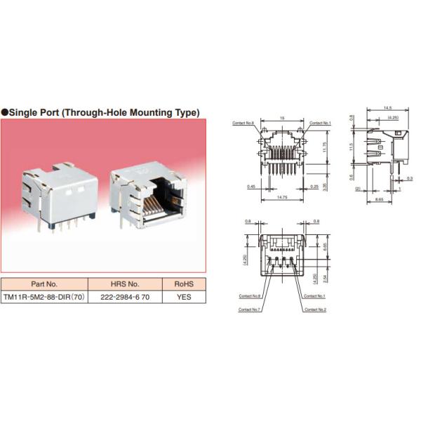 Subminiature серия соединителей TM11R-5M2-88 TM11R-5M2 LAN модульного Джек