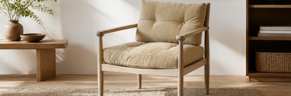 Mid-Century Solid Wood Frame Cushioned Lounge Chair, 1-Seater LG-5011