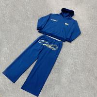 Ensembles de survêtement de jogging personnalisés en tissu de coton avec sweat à capuche à logo brodé et pantalon de survêtement à jambes larges